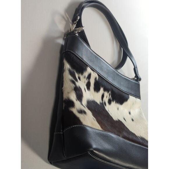 Overland Leather & Cowhide Crossbody Saddle Bag Black/White Boho Western - Picture 6 of 14